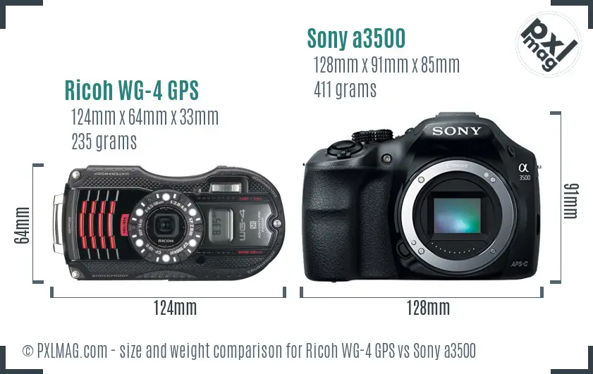 Ricoh WG-4 GPS vs Sony a3500 size comparison