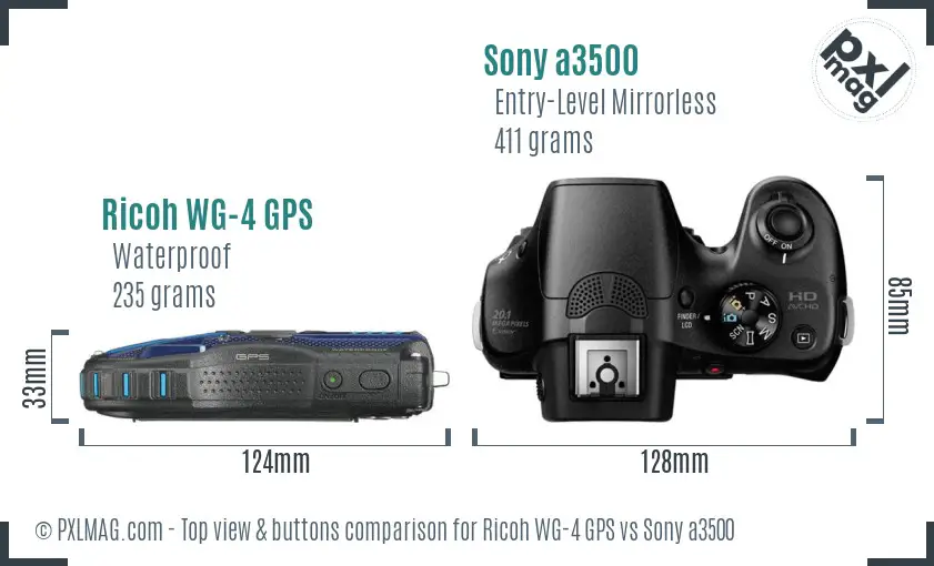 Ricoh WG-4 GPS vs Sony a3500 top view buttons comparison