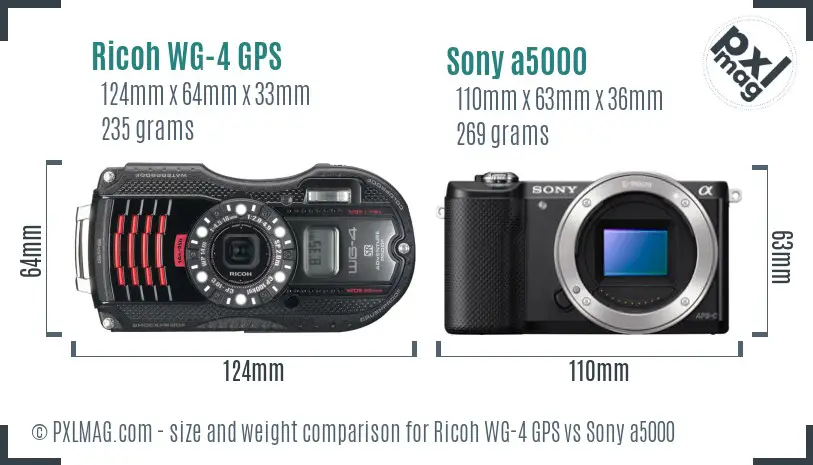 Ricoh WG-4 GPS vs Sony a5000 size comparison