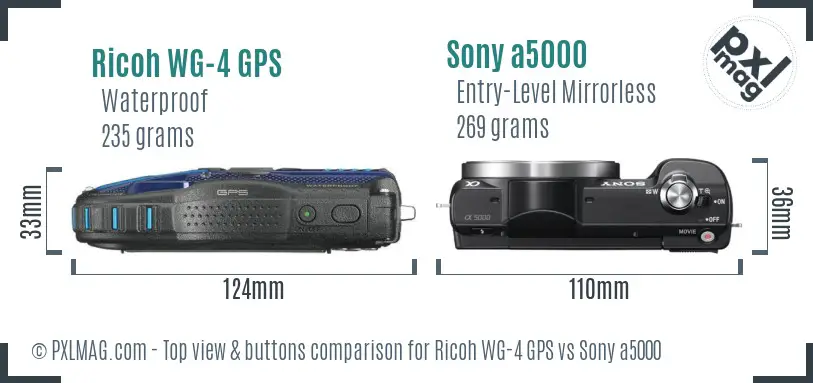 Ricoh WG-4 GPS vs Sony a5000 top view buttons comparison
