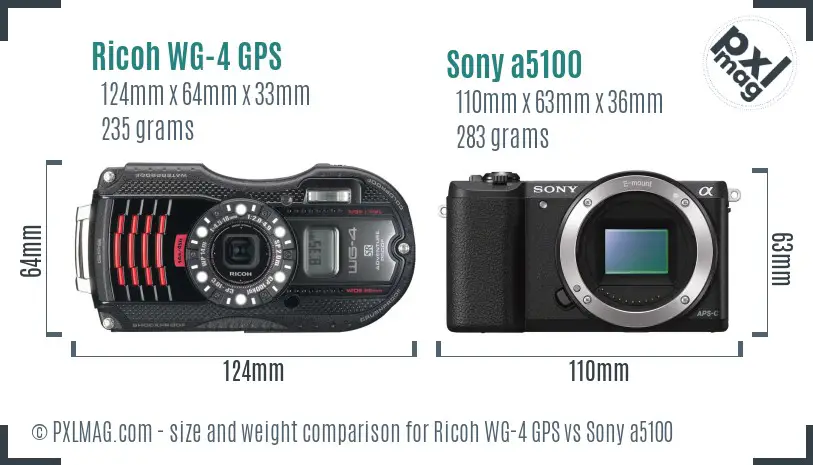 Ricoh WG-4 GPS vs Sony a5100 size comparison
