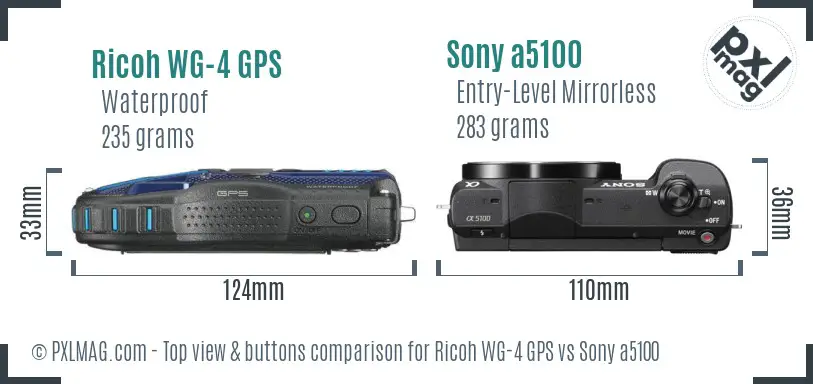 Ricoh WG-4 GPS vs Sony a5100 top view buttons comparison