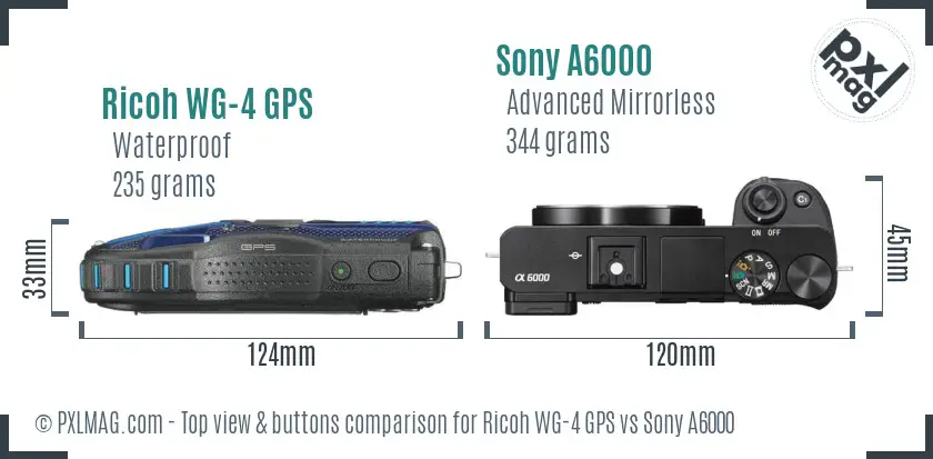 Ricoh WG-4 GPS vs Sony A6000 top view buttons comparison