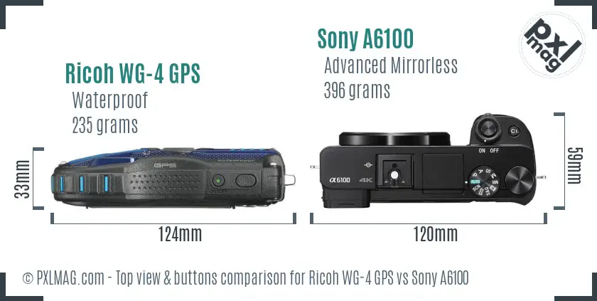 Ricoh WG-4 GPS vs Sony A6100 top view buttons comparison