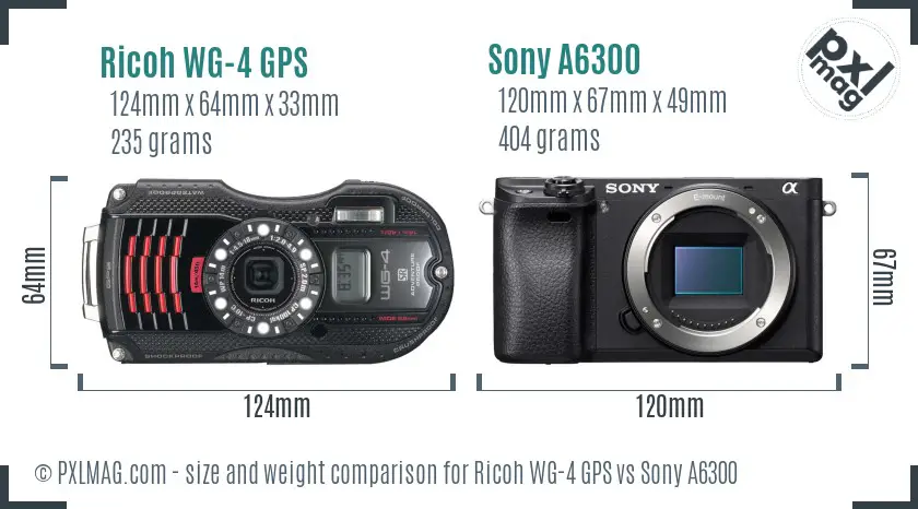Ricoh WG-4 GPS vs Sony A6300 size comparison
