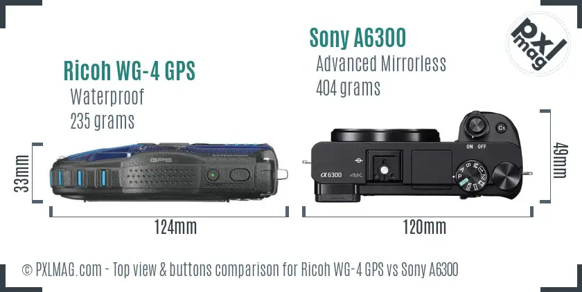 Ricoh WG-4 GPS vs Sony A6300 top view buttons comparison Ricoh WG-4 GPS vs Sony A6300 top view buttons comparison
