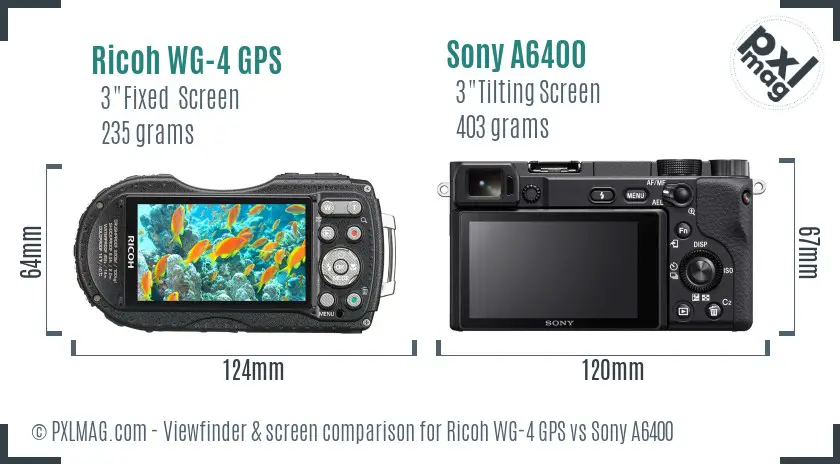 Ricoh WG-4 GPS vs Sony A6400 Screen and Viewfinder comparison