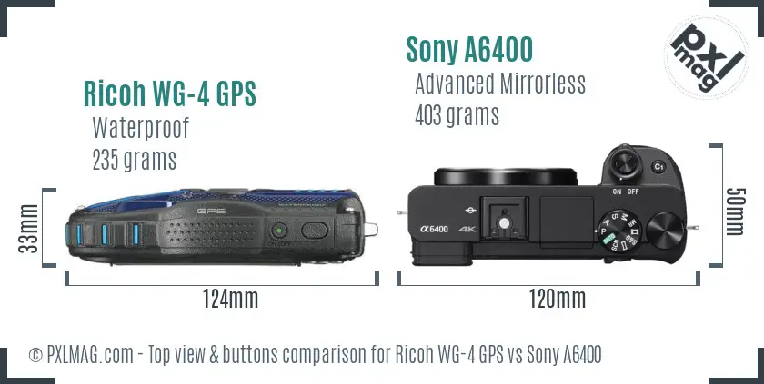 Ricoh WG-4 GPS vs Sony A6400 top view buttons comparison