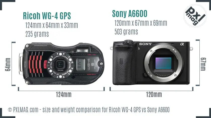 Ricoh WG-4 GPS vs Sony A6600 size comparison