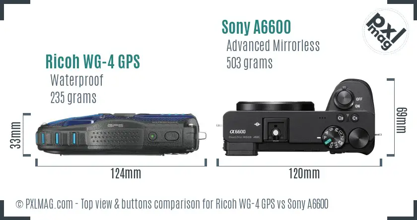 Ricoh WG-4 GPS vs Sony A6600 top view buttons comparison