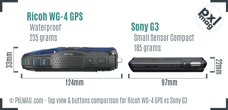 Ricoh WG-4 GPS vs Sony G3 top view buttons comparison