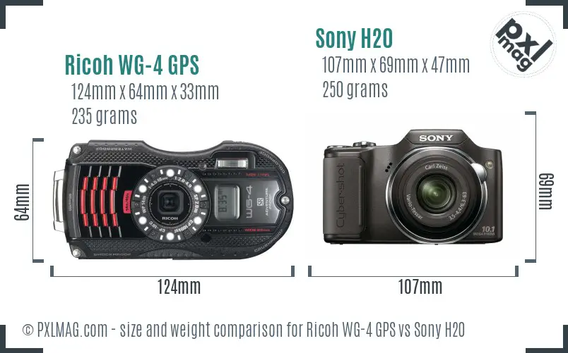 Ricoh WG-4 GPS vs Sony H20 size comparison