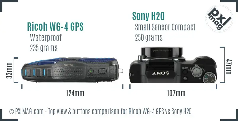 Ricoh WG-4 GPS vs Sony H20 top view buttons comparison