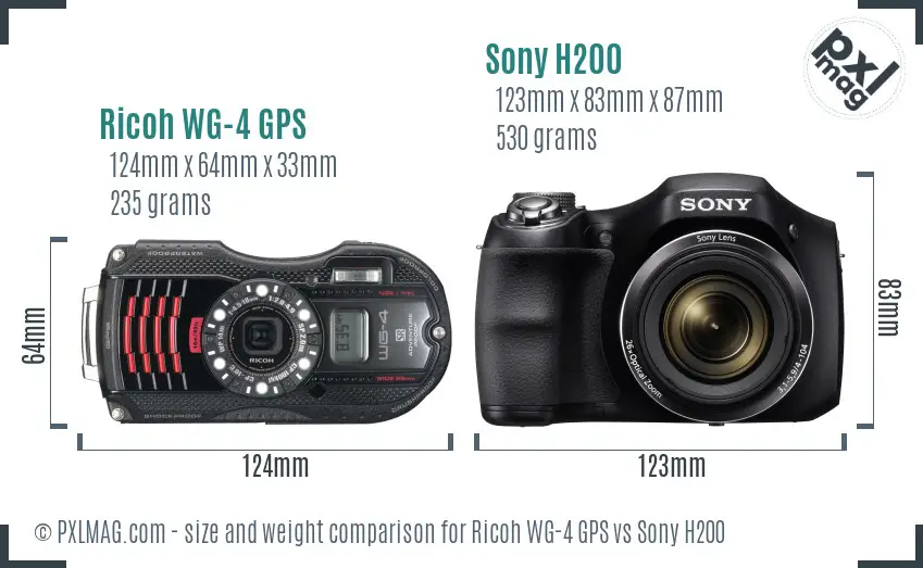 Ricoh WG-4 GPS vs Sony H200 size comparison Ricoh WG-4 GPS vs Sony H200 size comparison
