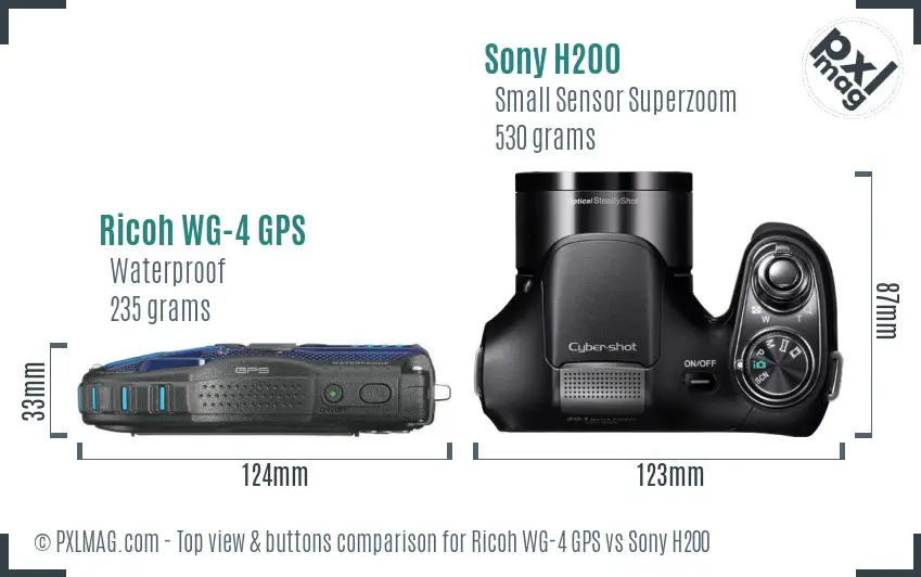 Ricoh WG-4 GPS vs Sony H200 top view buttons comparison Ricoh WG-4 GPS vs Sony H200 top view buttons comparison