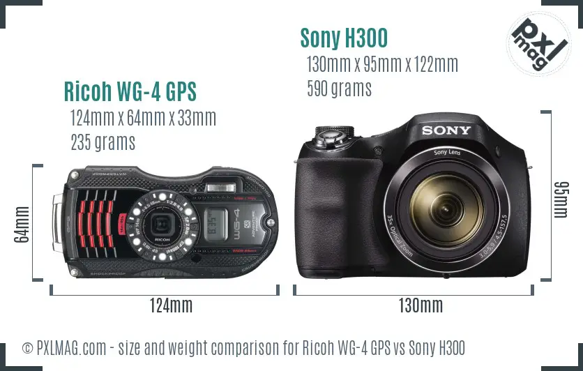 Ricoh WG-4 GPS vs Sony H300 size comparison