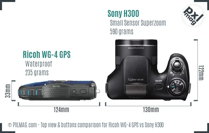 Ricoh WG-4 GPS vs Sony H300 top view buttons comparison