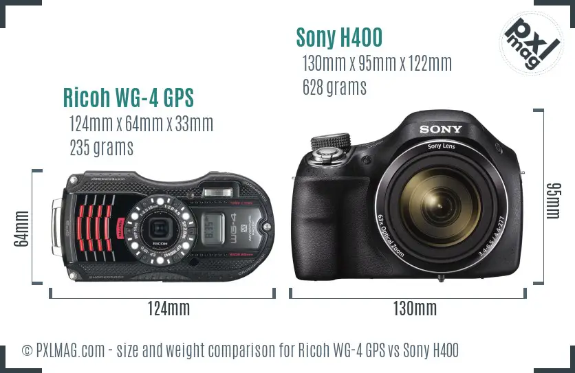 Ricoh WG-4 GPS vs Sony H400 size comparison