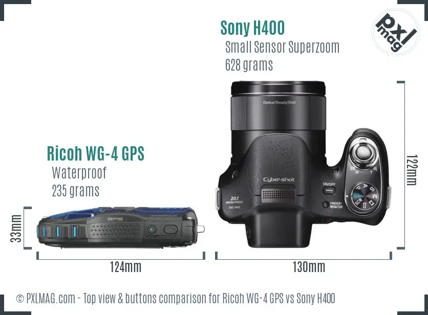 Ricoh WG-4 GPS vs Sony H400 top view buttons comparison