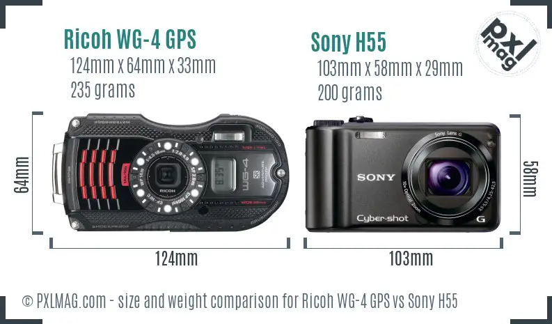 Ricoh WG-4 GPS vs Sony H55 size comparison