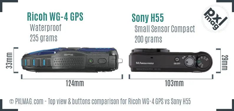 Ricoh WG-4 GPS vs Sony H55 top view buttons comparison