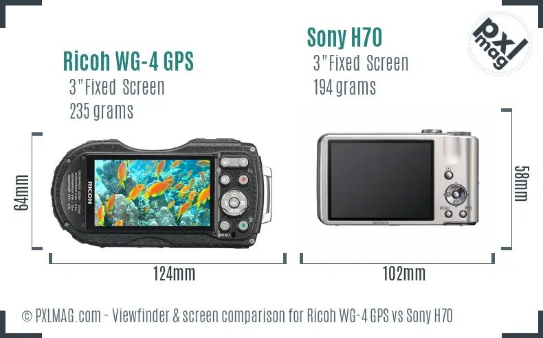 Ricoh WG-4 GPS vs Sony H70 Screen and Viewfinder comparison