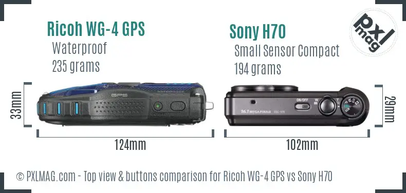 Ricoh WG-4 GPS vs Sony H70 top view buttons comparison