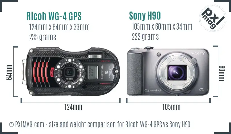 Ricoh WG-4 GPS vs Sony H90 size comparison