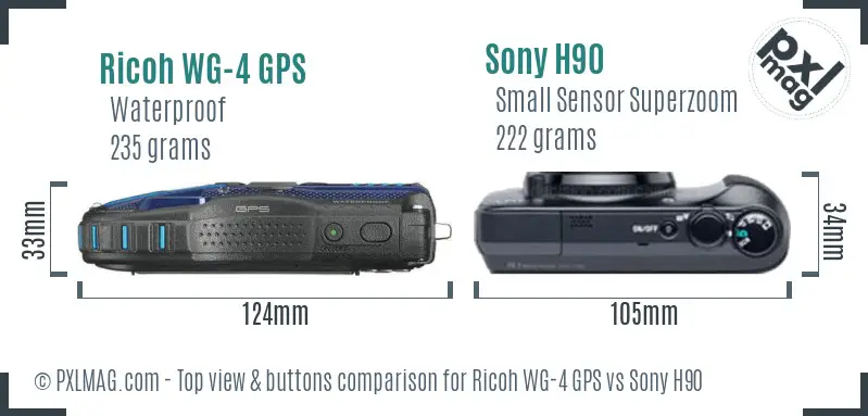 Ricoh WG-4 GPS vs Sony H90 top view buttons comparison