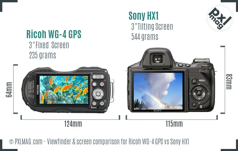 Ricoh WG-4 GPS vs Sony HX1 Screen and Viewfinder comparison