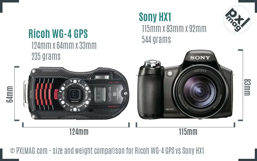 Ricoh WG-4 GPS vs Sony HX1 size comparison