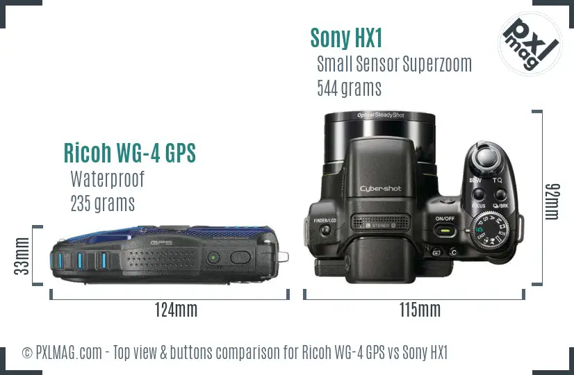 Ricoh WG-4 GPS vs Sony HX1 top view buttons comparison