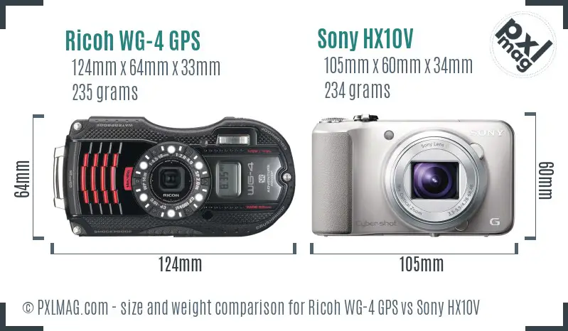 Ricoh WG-4 GPS vs Sony HX10V size comparison