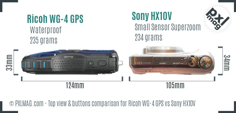 Ricoh WG-4 GPS vs Sony HX10V top view buttons comparison