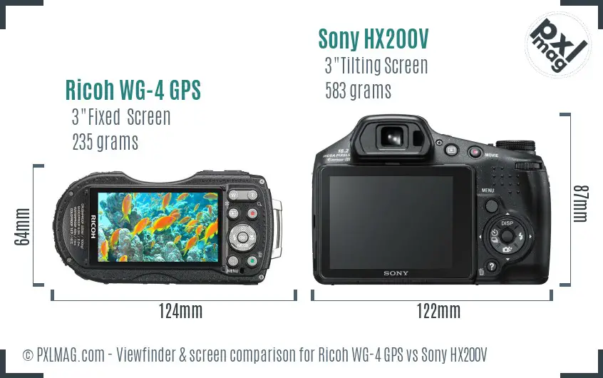 Ricoh WG-4 GPS vs Sony HX200V Screen and Viewfinder comparison