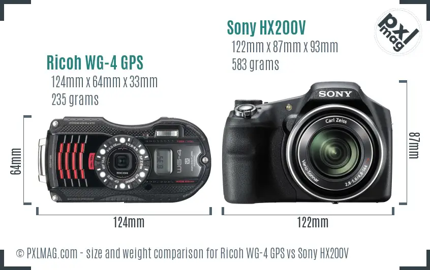 Ricoh WG-4 GPS vs Sony HX200V size comparison