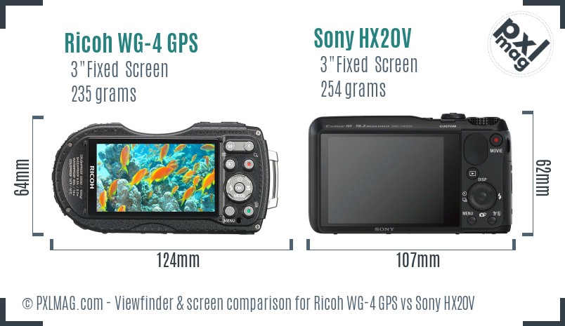 Ricoh WG-4 GPS vs Sony HX20V Screen and Viewfinder comparison