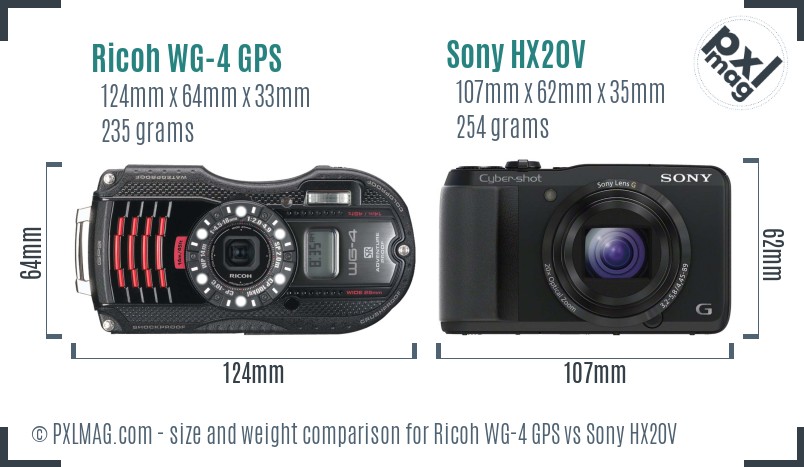 Ricoh WG-4 GPS vs Sony HX20V size comparison