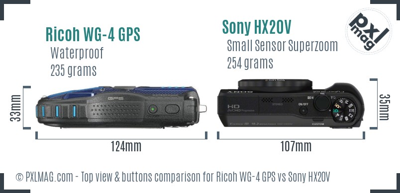 Ricoh WG-4 GPS vs Sony HX20V top view buttons comparison
