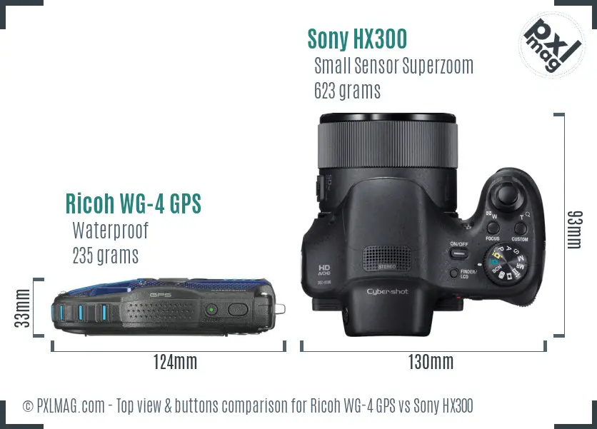 Ricoh WG-4 GPS vs Sony HX300 top view buttons comparison