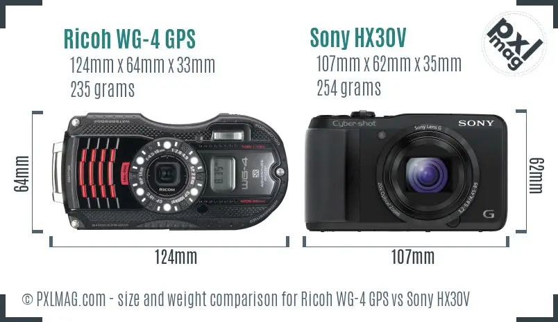 Ricoh WG-4 GPS vs Sony HX30V size comparison