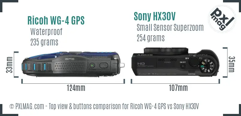 Ricoh WG-4 GPS vs Sony HX30V top view buttons comparison