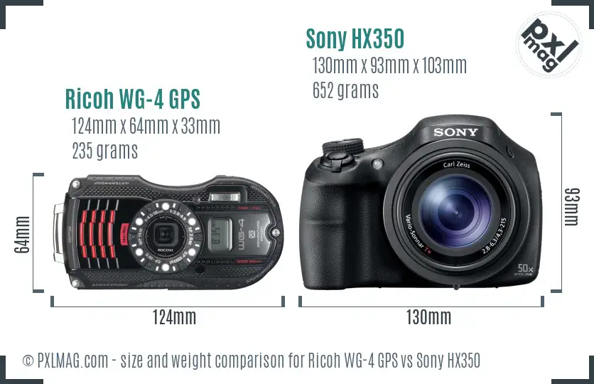 Ricoh WG-4 GPS vs Sony HX350 size comparison