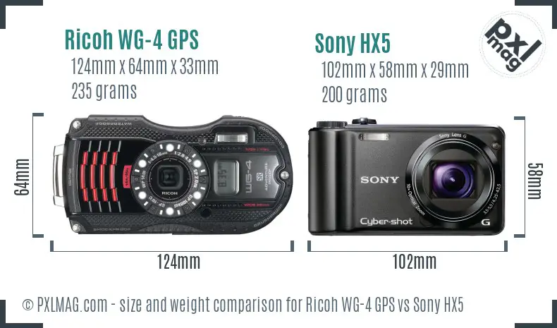 Ricoh WG-4 GPS vs Sony HX5 size comparison Ricoh WG-4 GPS vs Sony HX5 size comparison