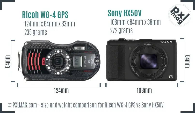 Ricoh WG-4 GPS vs Sony HX50V size comparison