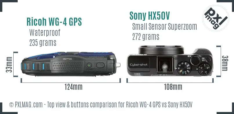 Ricoh WG-4 GPS vs Sony HX50V top view buttons comparison