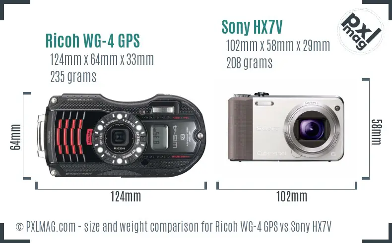 Ricoh WG-4 GPS vs Sony HX7V size comparison