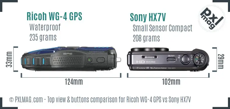 Ricoh WG-4 GPS vs Sony HX7V top view buttons comparison