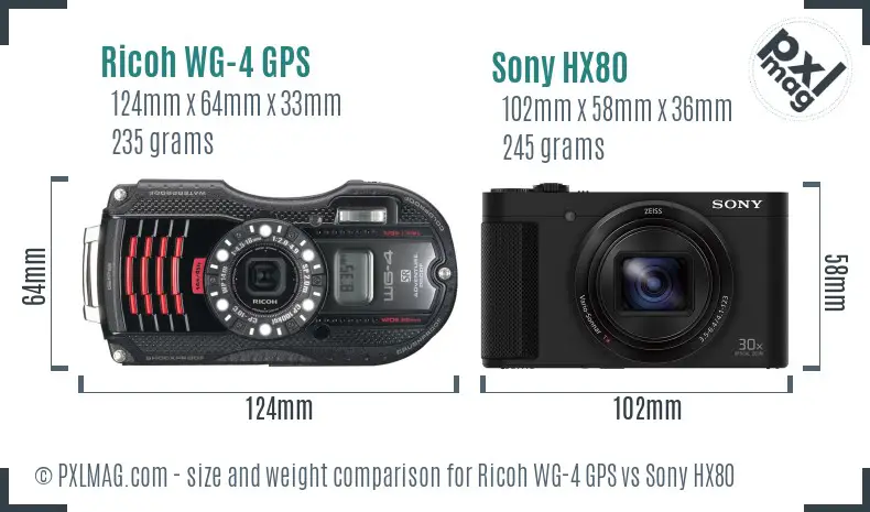 Ricoh WG-4 GPS vs Sony HX80 size comparison