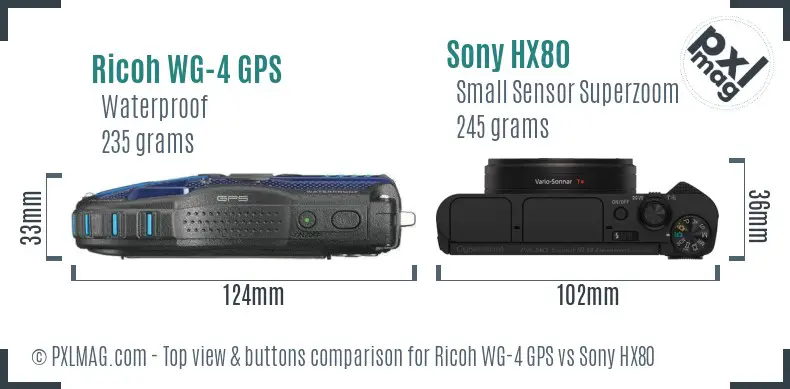 Ricoh WG-4 GPS vs Sony HX80 top view buttons comparison